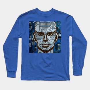 Blue Computer Circuit Man Long Sleeve T-Shirt